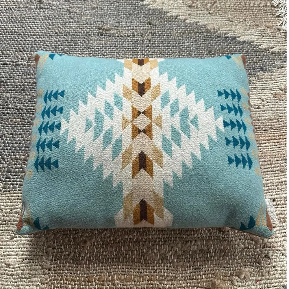 Vintage Rancho Arroyo Aqua Wool Pillow Southwestern throw blue beige 16x13”